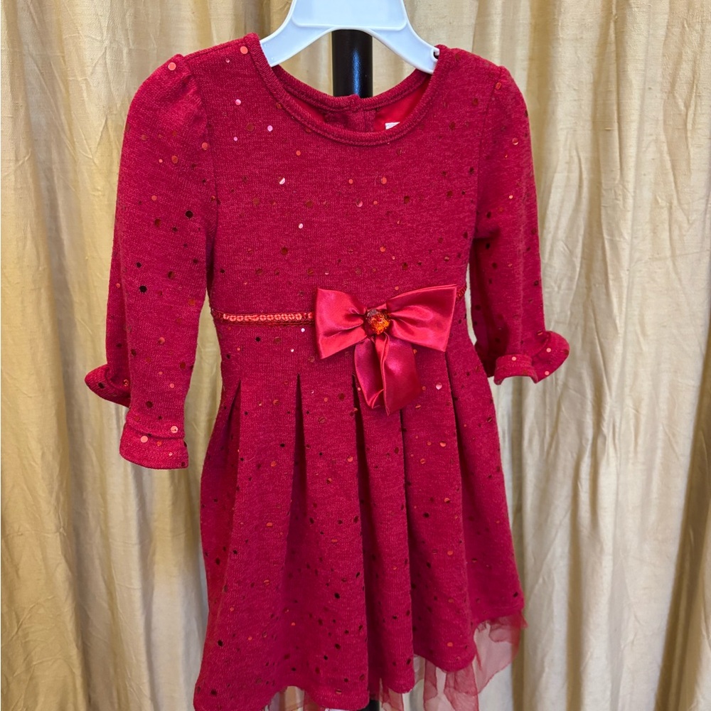 Youngland Sparkle Elegant Red Dress with Bow Toddler Girl Size 4T